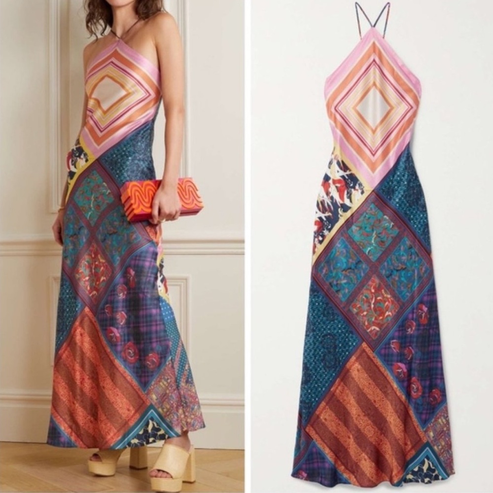 STAUD Multicolor Patchwork Maxi Dress